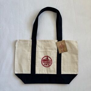 Trader Joe’s Large Canvas Tote Bag Cream and Navy Blue NWT